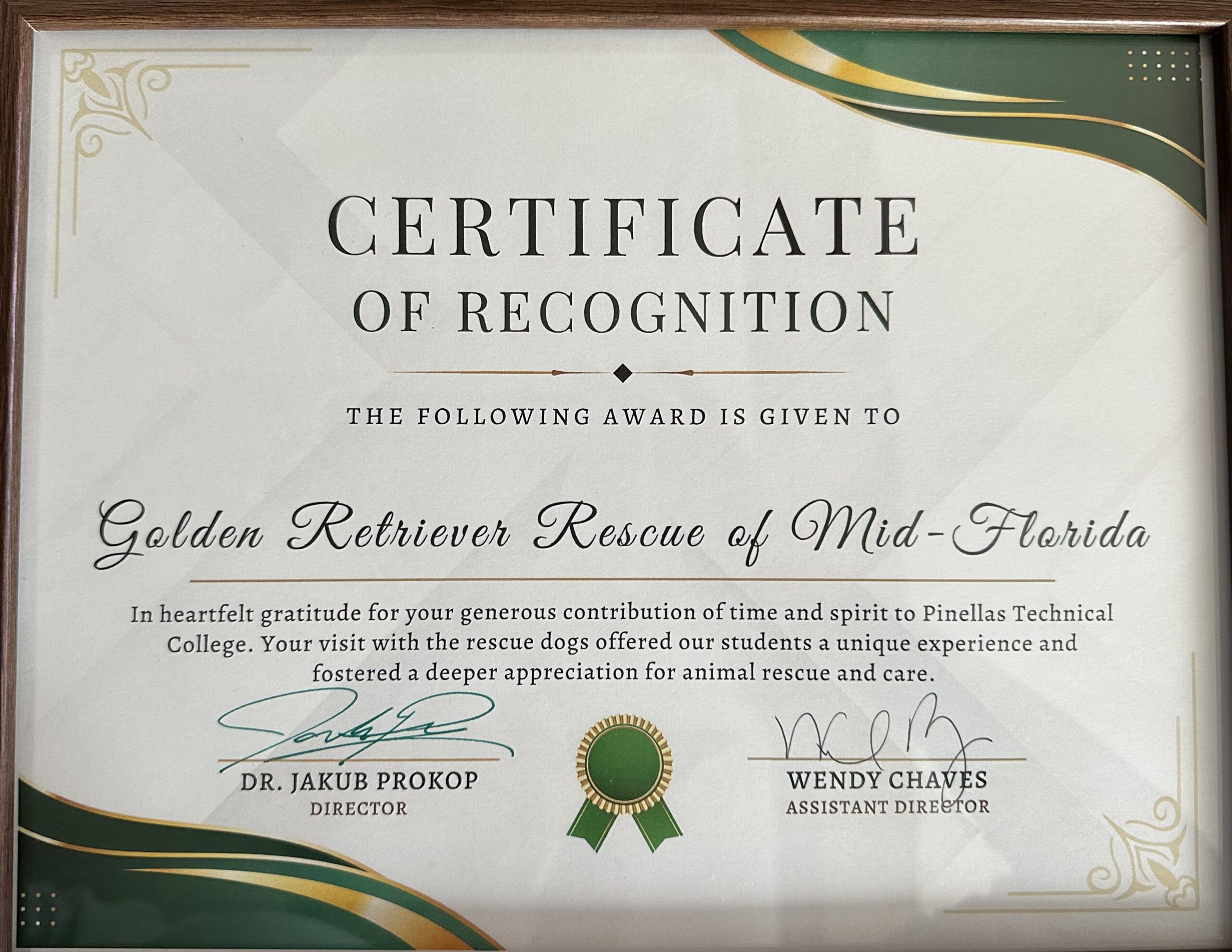 GRRMF Hearts of Gold Certificate of Appreciation Golden Retriever GRRMF Hearts of Gold Certificate of Appreciation Golden Retriever