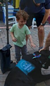 Child petting Brody at the Flagler Humane Society's Bark in the Park.
